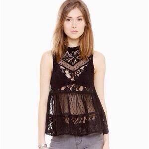 Free People Ladybird Mixed Lace Blouse SHEER Size Small